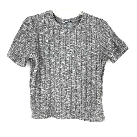 Zara Knit Crop Top Short Sleeves Gray Size Large - Picture 1 of 6